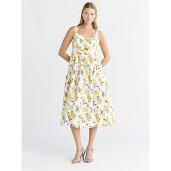 Free Assembly Women's Ruched Cutout Cotton Midi Dress, XS-XXL