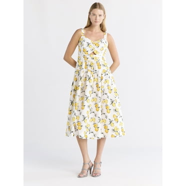 Free Assembly Women's Ruched Cutout Cotton Midi Dress, XS-XXL