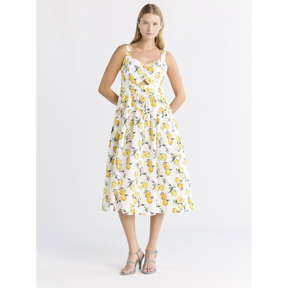 Free Assembly Women's Ruched Cutout Cotton Midi Dress, XS-XXL