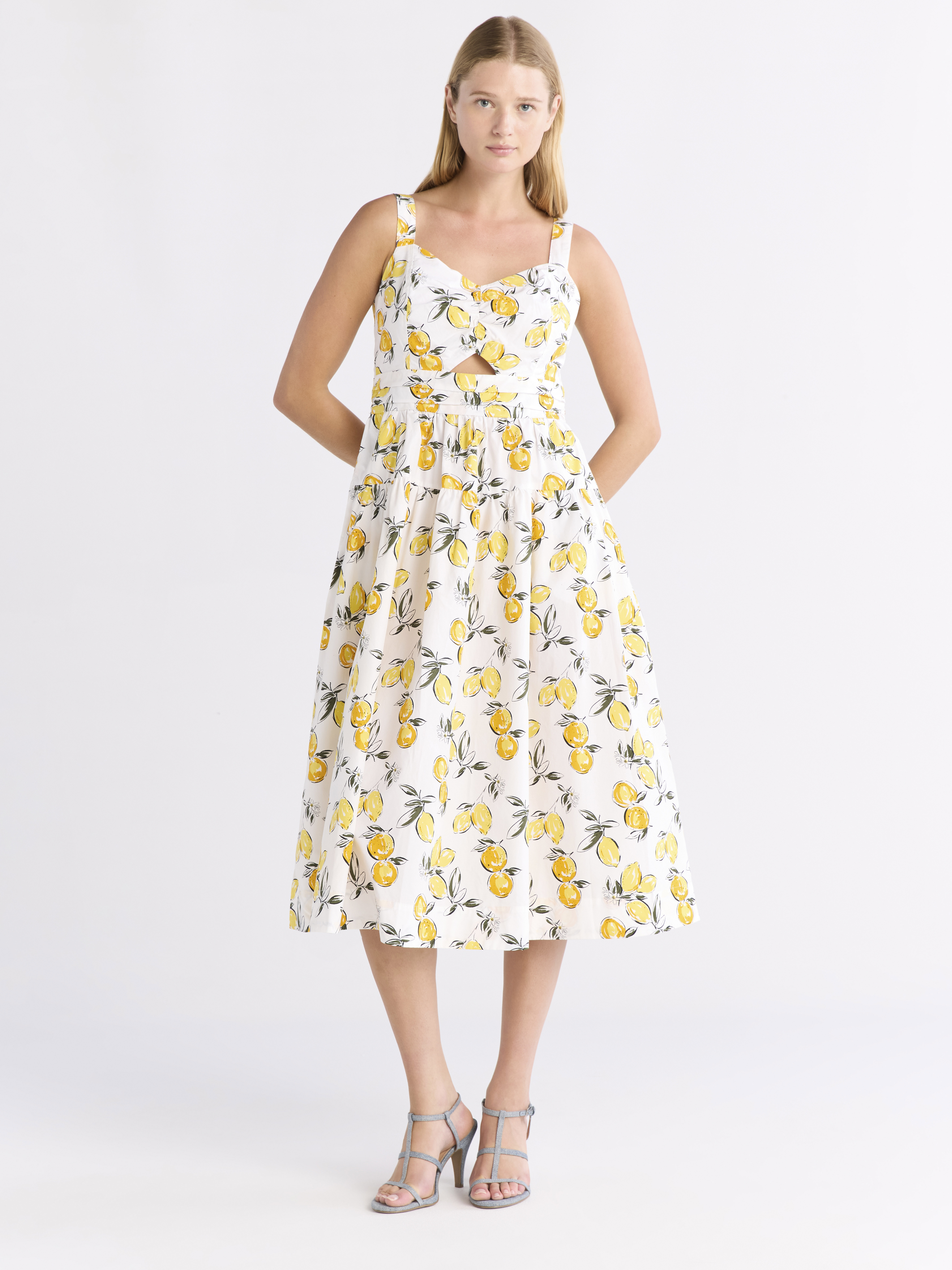 Free Assembly Women's Ruched Cutout Cotton Midi Dress, XS-XXL