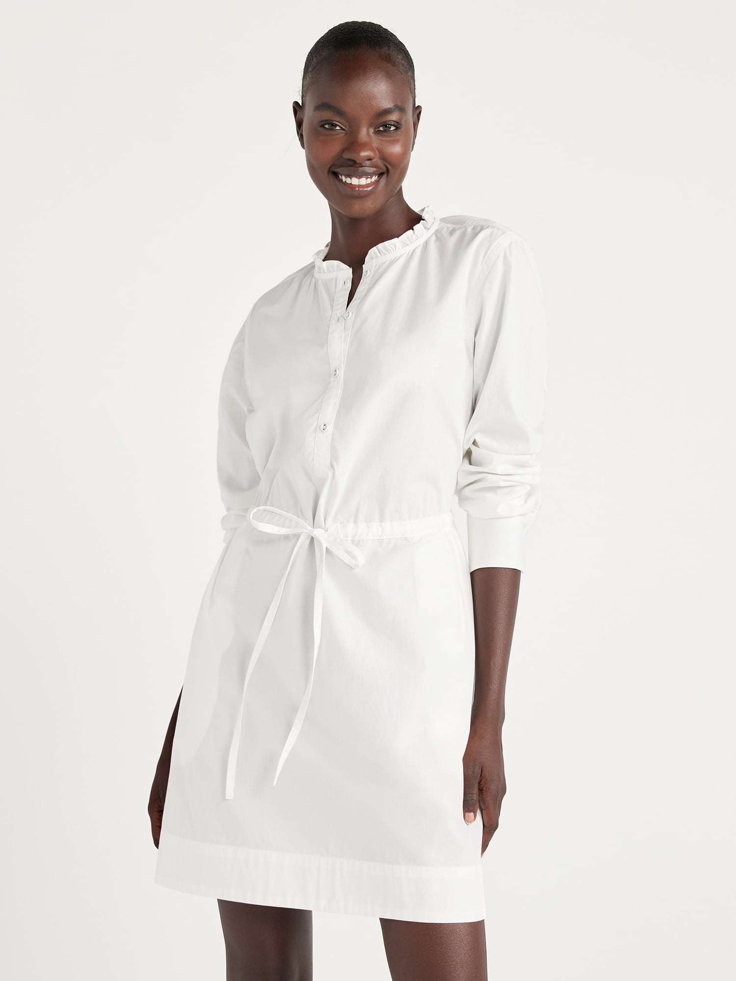 Solid ruffle neck mini pullover dress main image 0