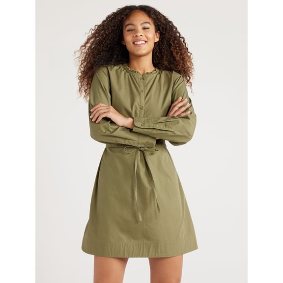 Free Assembly Women’s Ruffle Neck Mini Dress, Sizes XS-XXXL