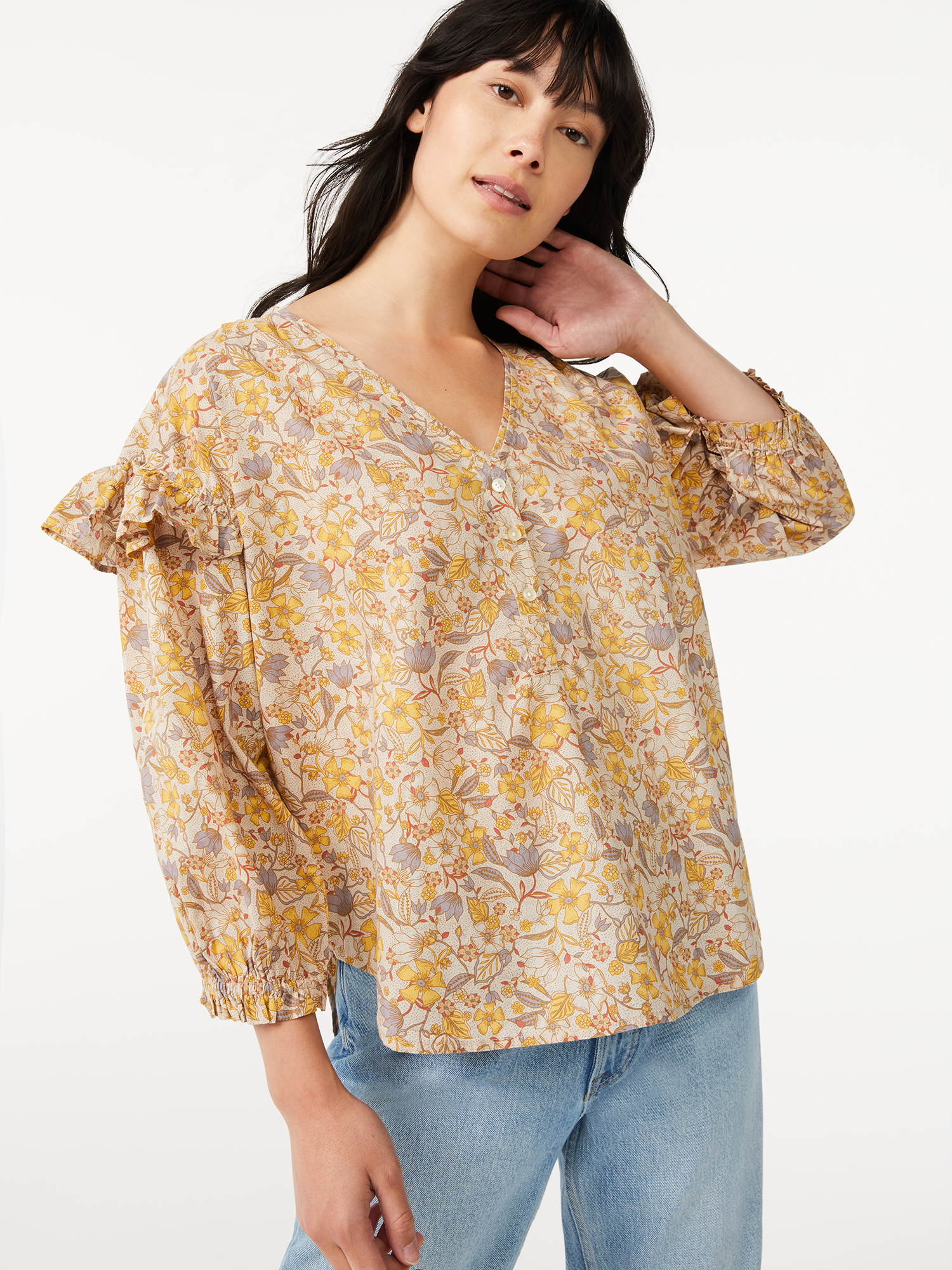 Free Assembly Women's Ruffle Sleeve Top - image 1 of 7