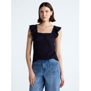 Women's and Women's Plus Square Neck Cotton Sweater with Flutter Sleeves, Sizes XS-4X