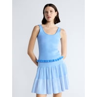 Free Assembly Women's Ruffle Hem Knit Tank Top (Blue Print Stripe) only