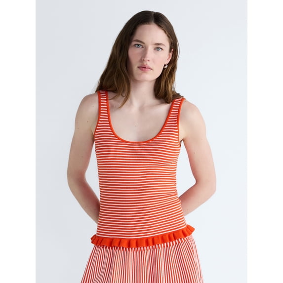 Free Assembly Women's and Women's Plus Ruffle Hem Knit Tank Top, Sizes XS-4X