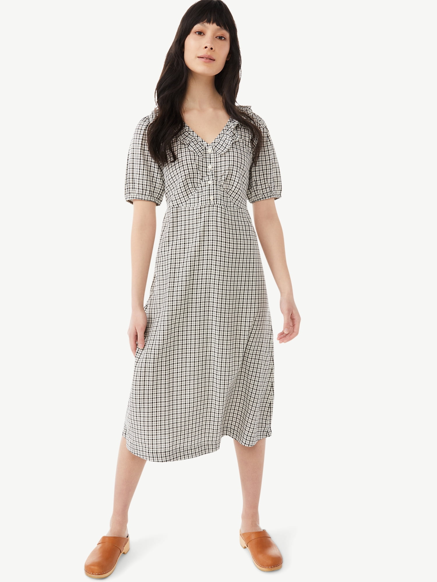 Free Assembly Women’s Ruffle V-Neck Dress with Short Sleeves - Walmart.com