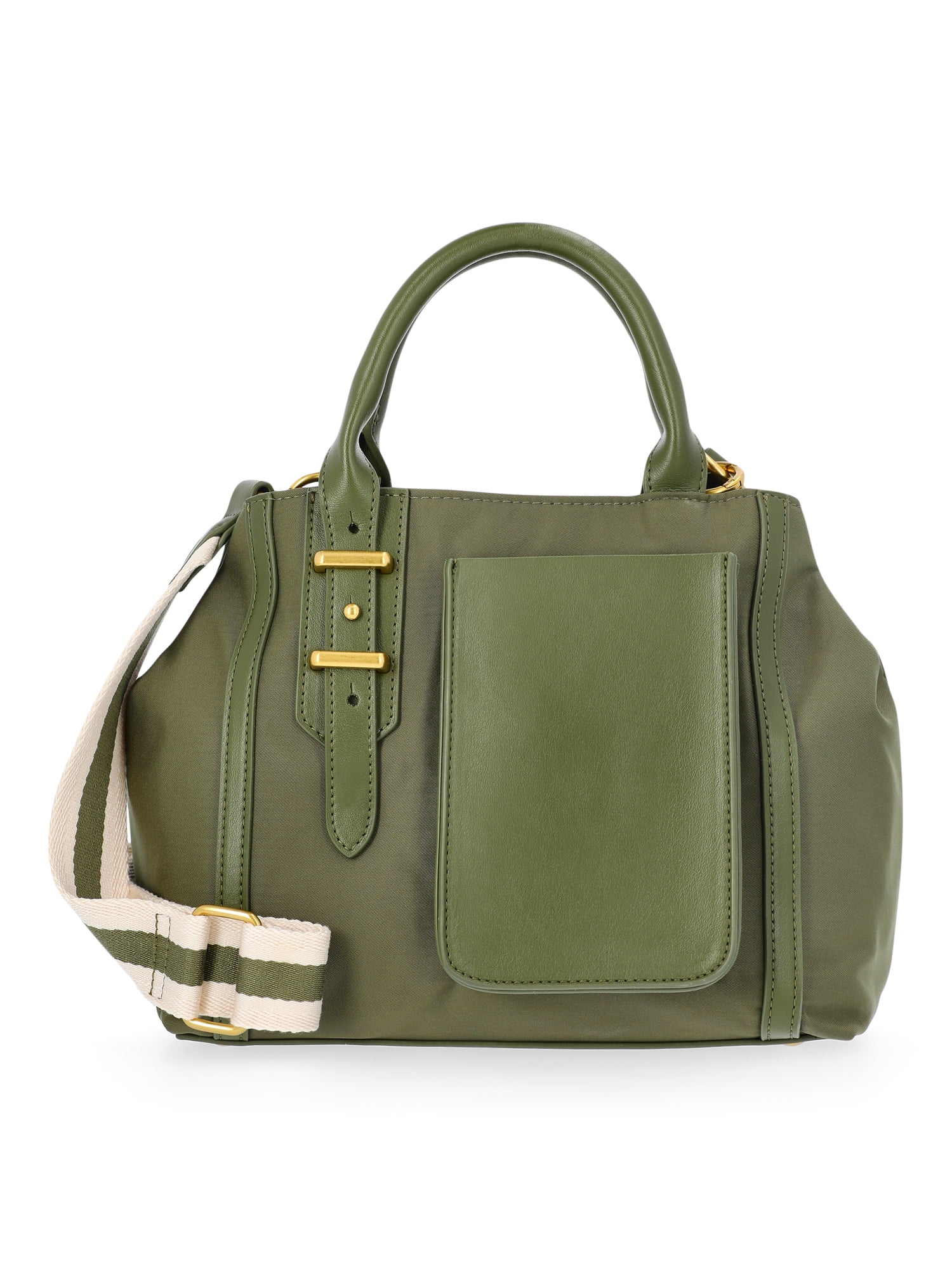 Free Assembly Women's Mixed Media Satchel, Army Green