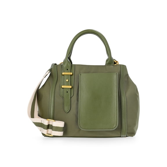 Free Assembly Women's Mixed Media Satchel, Army Green