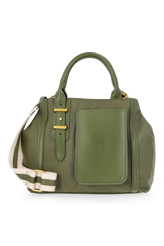 Women's Mixed Media Satchel, Army Green