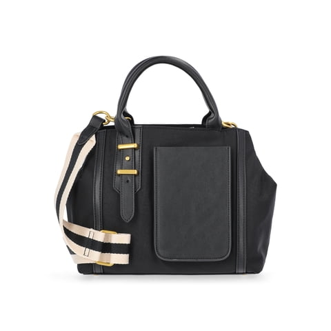 Women's Mixed Media Satchel, Black