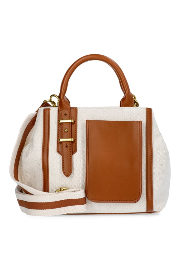 Women's Mixed Media Canvas Satchel - Classic Handbag