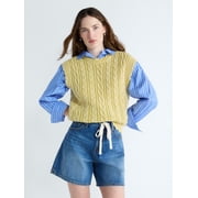 Women's Scalloped Cable Knit Cotton Vest, Sizes XS-XXL