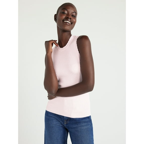 Free Assembly Women’s Scallop Trim Sleeveless Sweater, Lightweight, Sizes XS-XXL