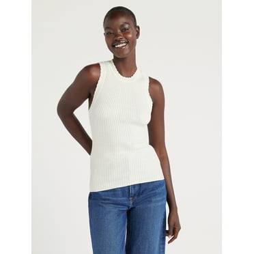 Free Assembly Women’s Scallop Trim Sleeveless Sweater, Lightweight, Sizes XS-XXL