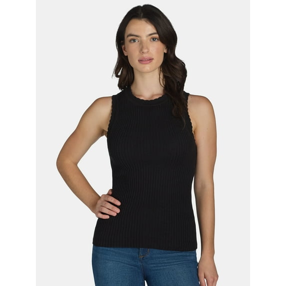Free Assembly Women’s Scallop Trim Sleeveless Sweater, Lightweight, Sizes XS-XXL