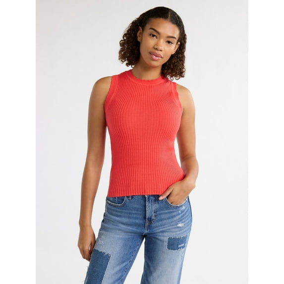 Free Assembly Women’s Scallop Trim Sleeveless Sweater, Lightweight, Sizes XS-XXXL