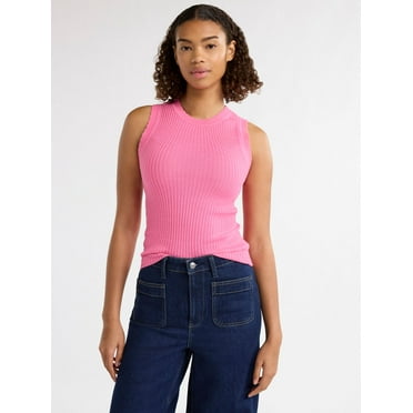 Free Assembly Women’s Scallop Trim Sleeveless Sweater, Lightweight, Sizes XS-XXXL