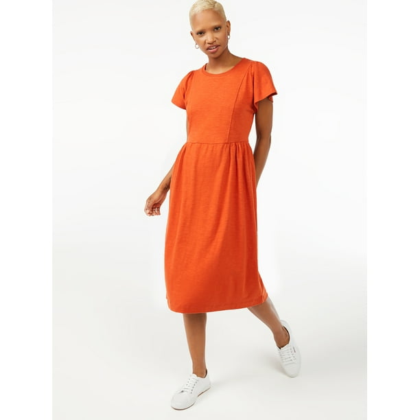 Free Assembly Women's Seamed Dress with Flutter Sleeves - Walmart.com