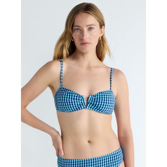 Free Assembly Women's and Women's Plus V Wire Seersucker Bralette Bikini Top, Sizes XS-3X