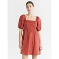 thumbnail image 1 of Free Assembly Women's Shirred Cotton Mini Dress with Puff Sleeves, Sizes XS-XXXL, 1 of 5