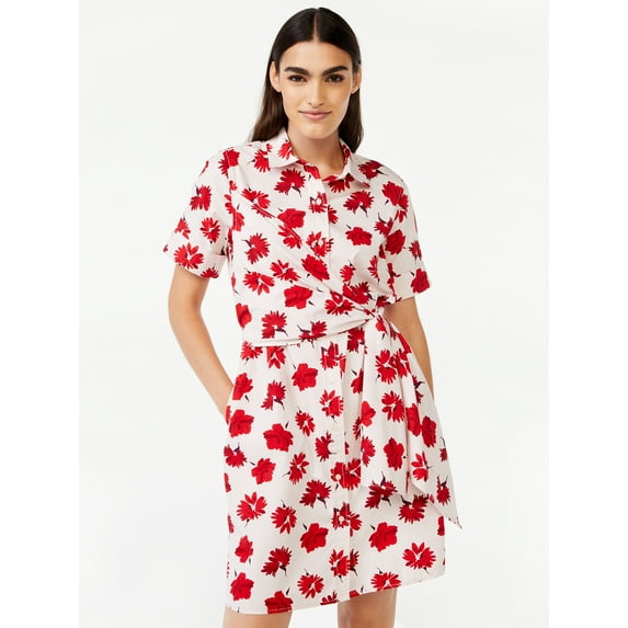 Free Assembly Women's Shirt Wrap Short Sleeve Floral Print Dress