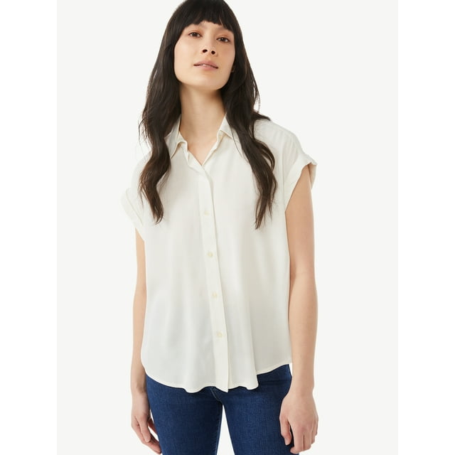 Free Assembly Women's Short Sleeve Button-Down Shirt - Walmart.com