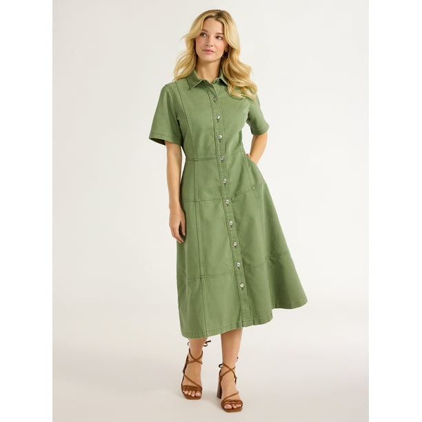 Vestido midi de algodón con botones en la parte delantera y mangas cortas para mujer, de ensamblaje gratuito, tallas XS a XXL