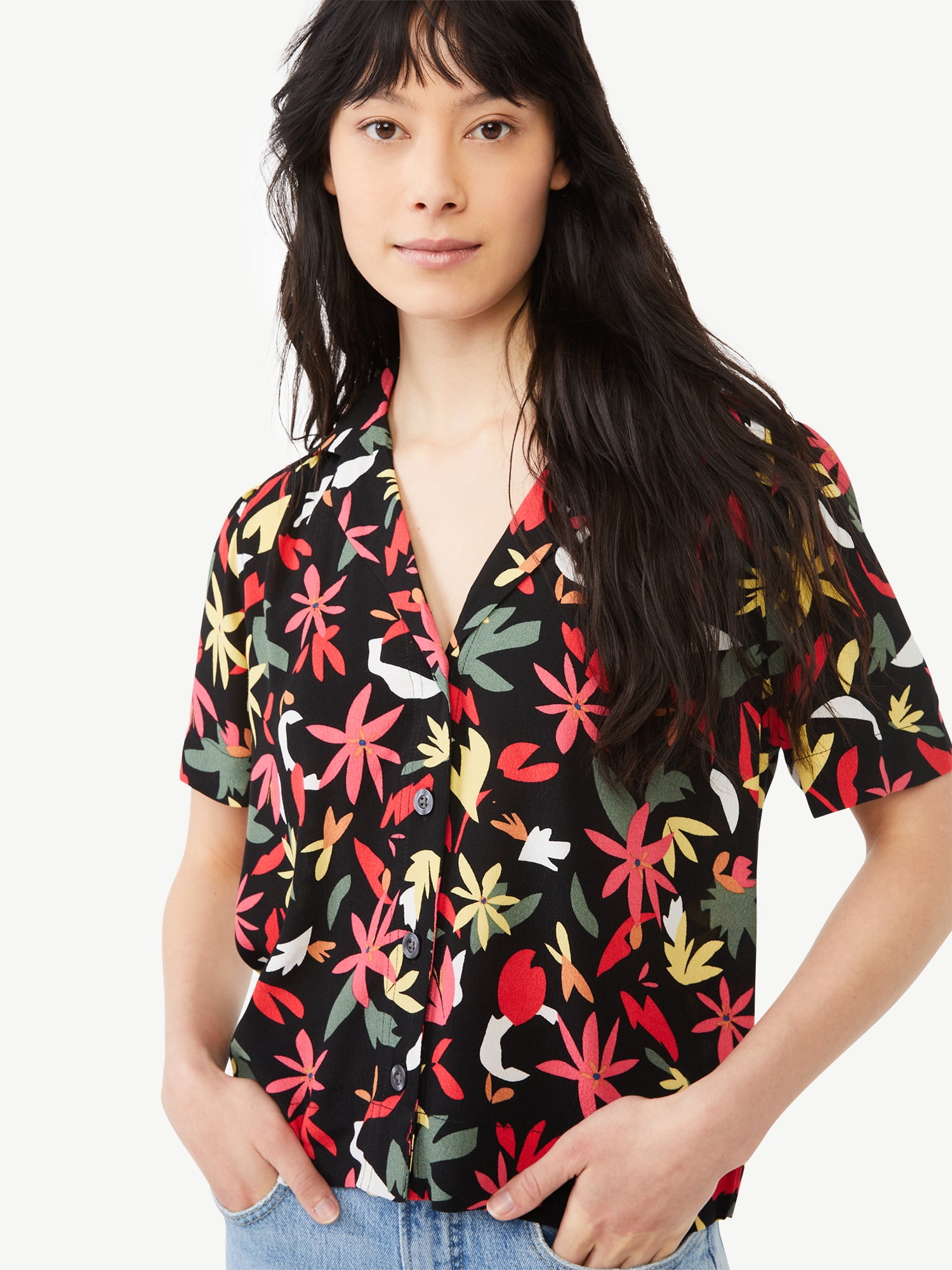Free Assembly Women's Short Sleeve Camp Shirt
