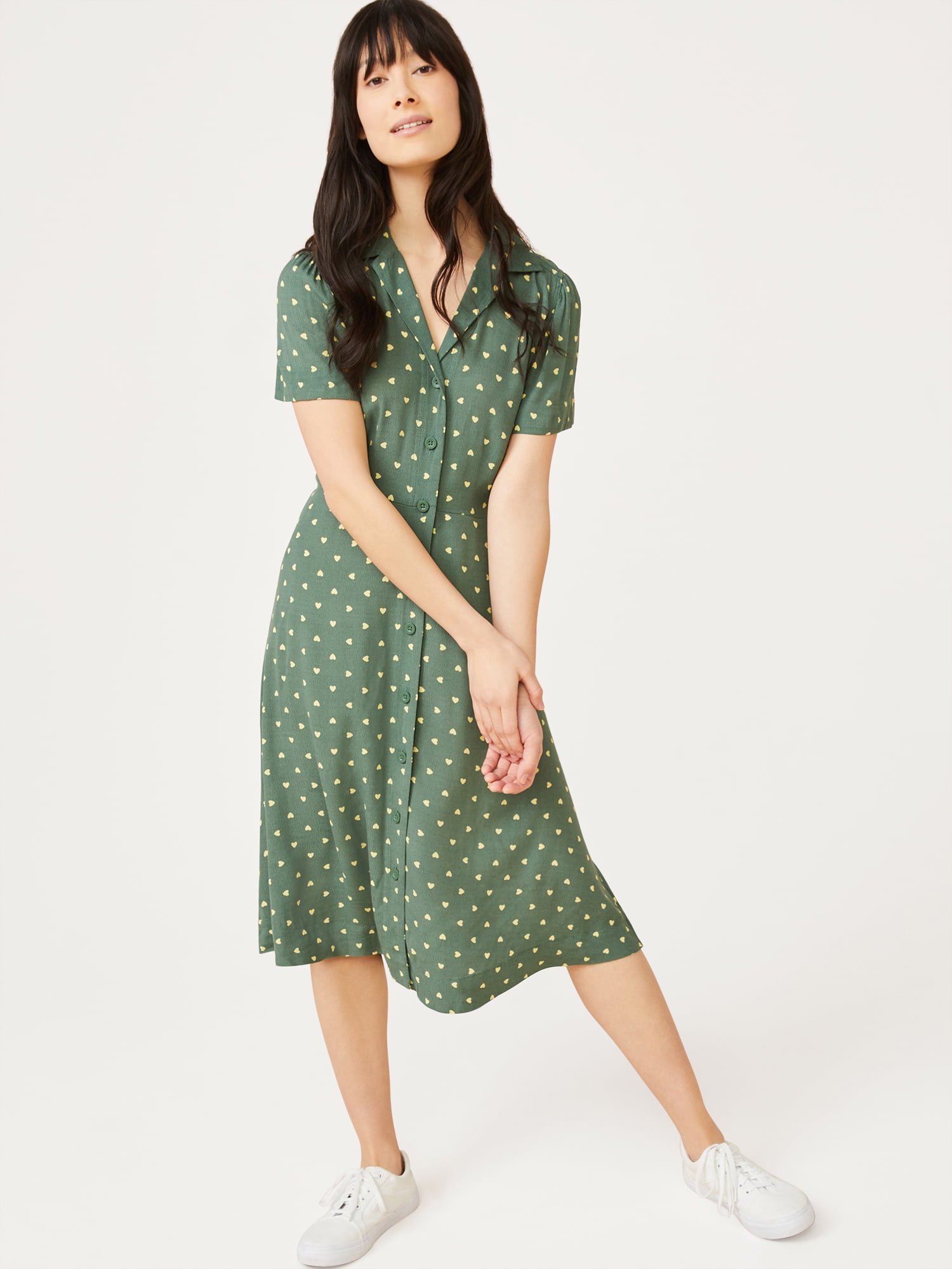 Free Assembly Women's Short Sleeve Camp Shirtdress - Walmart.com