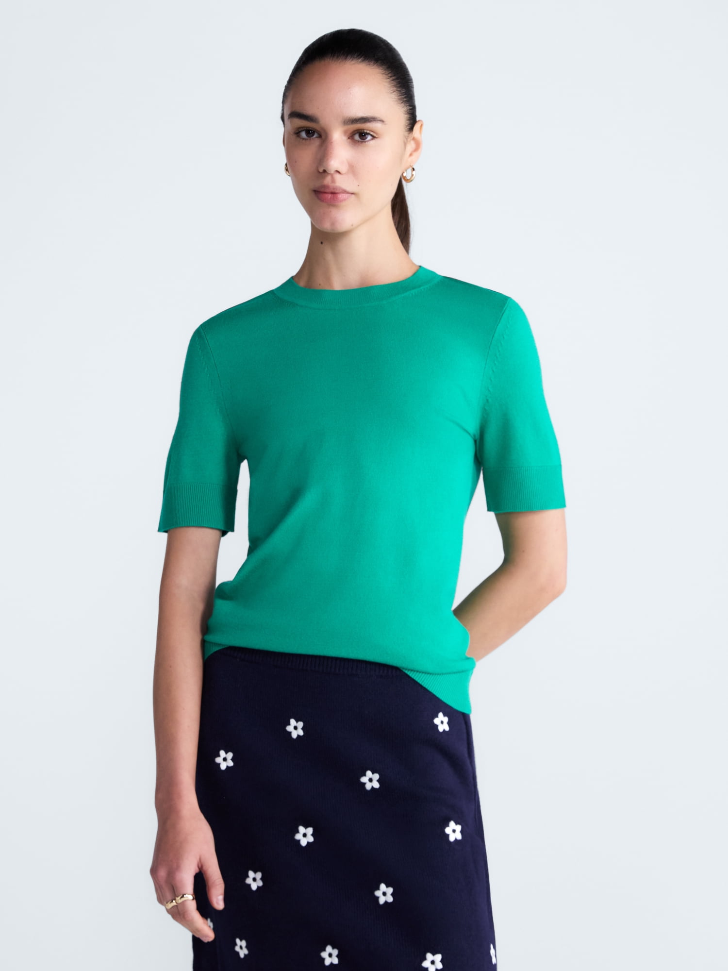 Free Assembly Women's and Women's Plus Cozy Yarn Sweater Tee with Short Sleeves, Sizes XS-4X