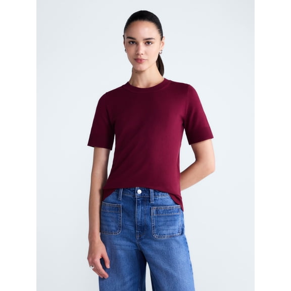 Free Assembly Women's and Women's Plus Cozy Yarn Sweater Tee with Short Sleeves, Sizes XS-4X