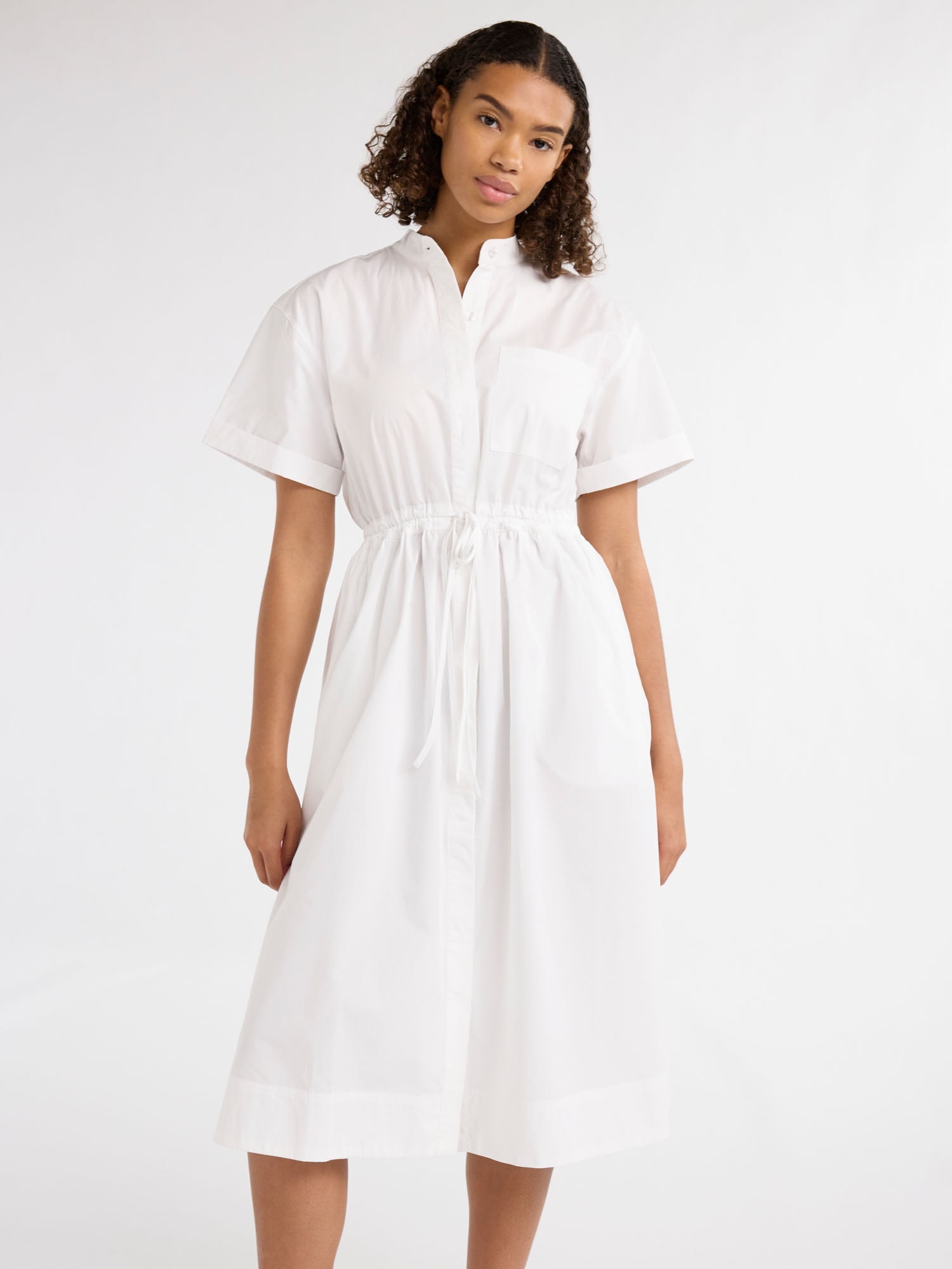 Free Assembly Women's and Women's Plus Cotton Double Tie Utility Midi Dress with Short Sleeves, Sizes XS-4X
