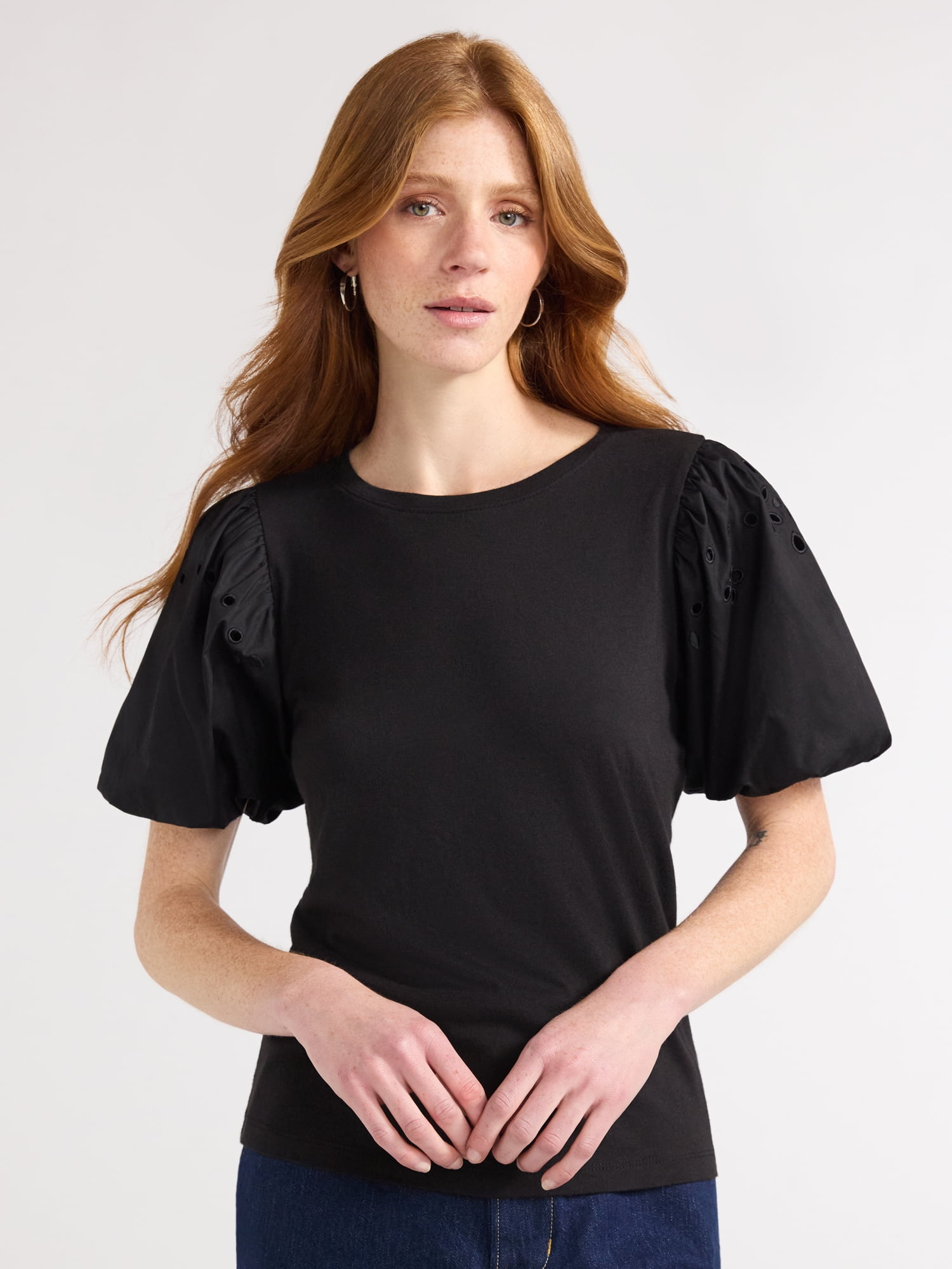 Free Assembly Women s T Shirt With Embroidered Eyelet Sleeves Sizes XS free-assembly-women-s-t-shirt-with-embroidered-eyelet-sleeves-sizes-xs