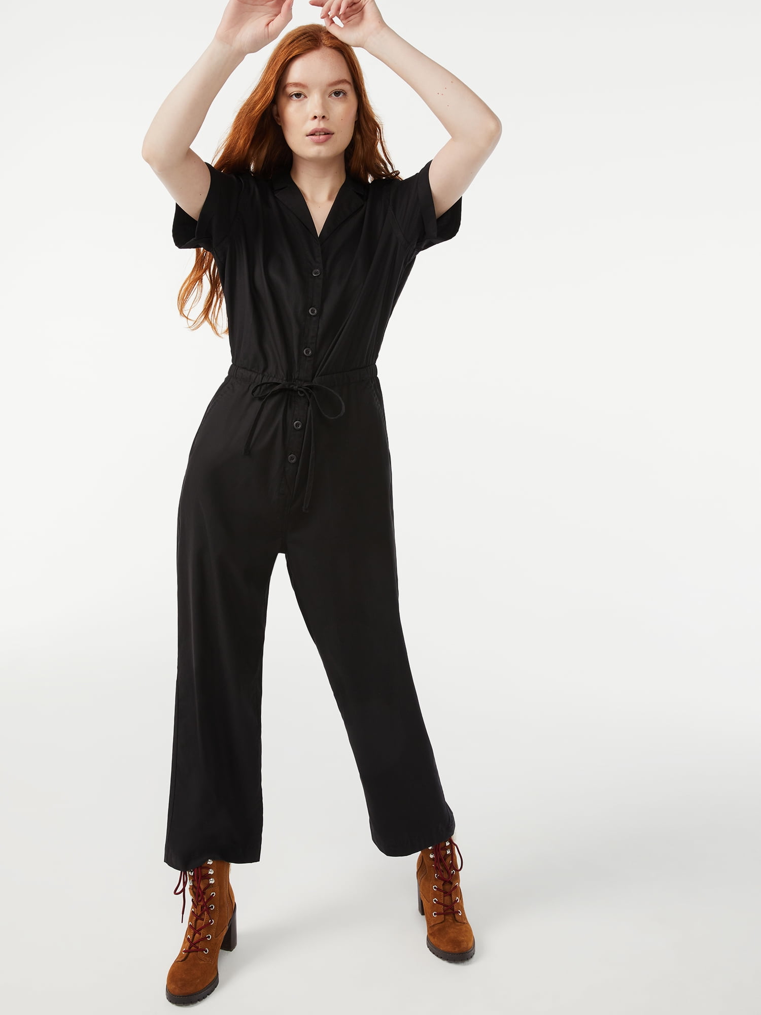 Free Assembly Women's Short Sleeve Romper with Elastic Waist
