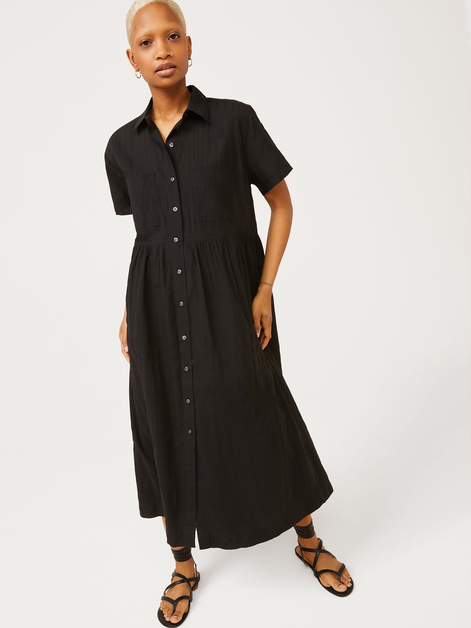 Free Assembly Women's Short Sleeve Maxi Shirtdress - Walmart.com