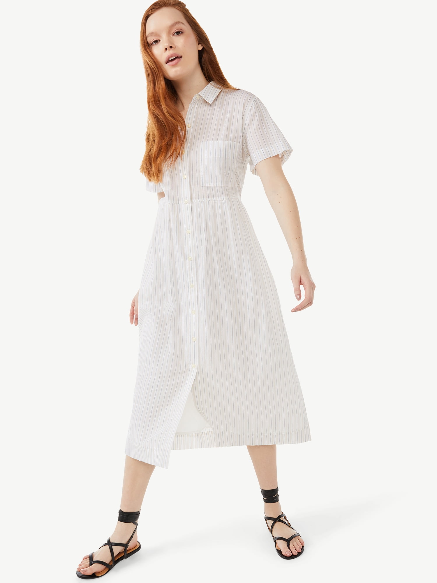 Free Assembly Women’s Short Sleeve Maxi Shirtdress - Walmart.com
