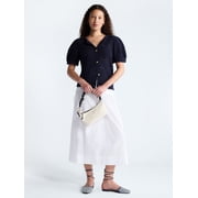 Women's and Women's Plus Pineapple Cardigan Sweater with Short Puff Sleeves, Lightweight, Sizes XS-4X