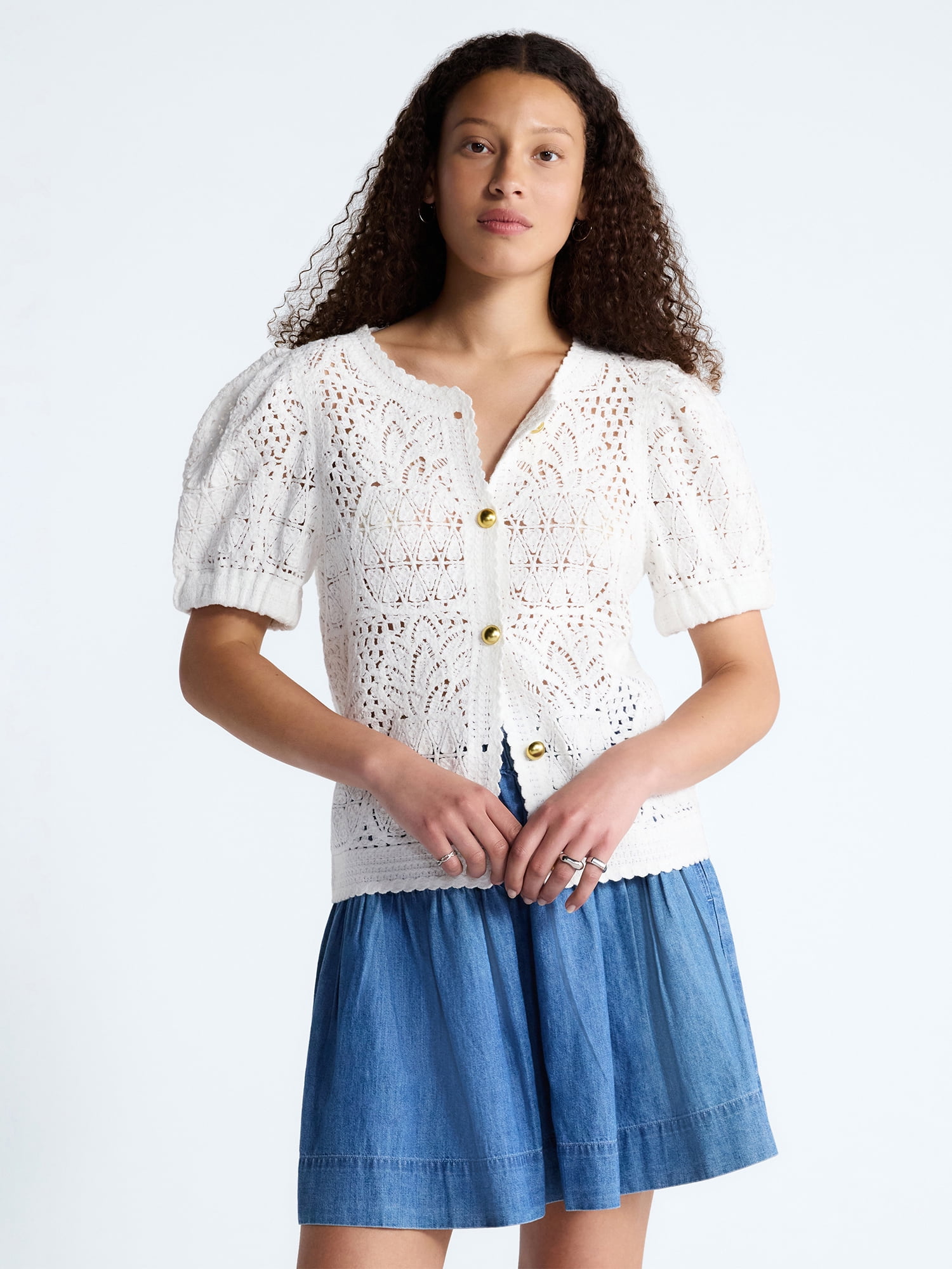simpleさん　1222 Free Assembly Women's and Women's Plus Pineapple Cardigan Sweater