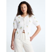Free Assembly Women's and Women's Plus Beaded Cardigan Sweater with Short Puff Sleeves, Lightweight, Sizes XS-4X