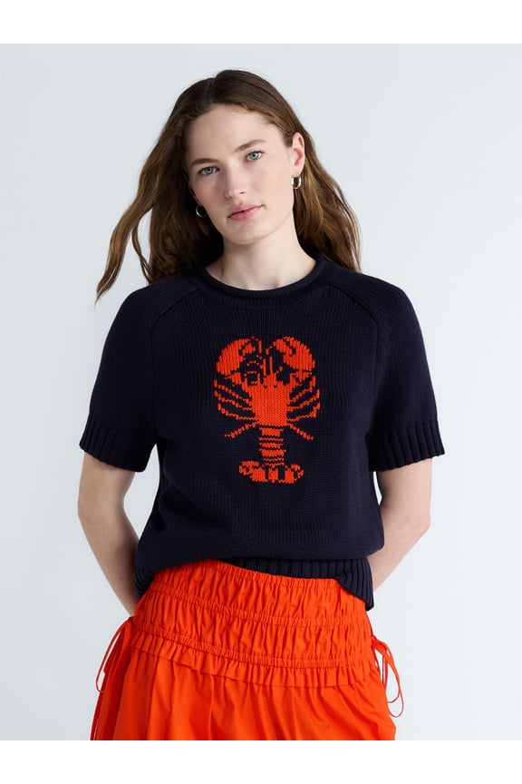 Women's and Women's Plus Roll Neck Cotton Sweater with Short Sleeves, Sizes XS-4X