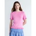 thumbnail image 1 of Free Assembly Women’s Ruffle Trim Sweater with Short Sleeves, Lightweight, Sizes XS-XXL, 1 of 5