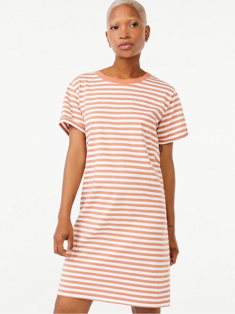Free Assembly Women's Short Sleeve T-Shirt Dress with Cuffed Sleeves -  Walmart.com