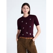 Women's and Women's Plus Embellished Cozy Yarn Sweater with Short Sleeves, Sizes XS-4X
