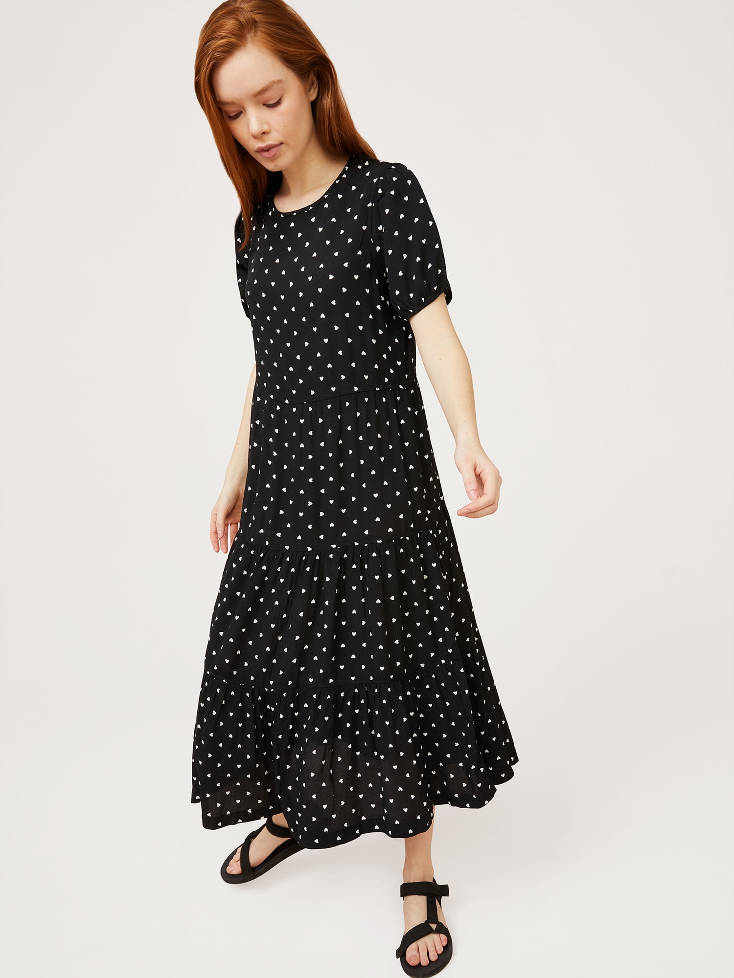 Free Assembly Women's Short Sleeve Tiered Maxi Dress - Walmart.com