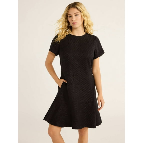Free Assembly Women’s Tweed Dress with Short Sleeves, Sizes 0-20