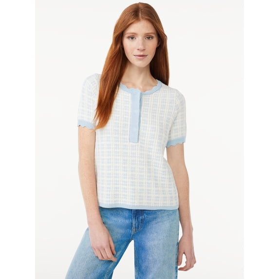 Free Assembly Women's Short Sleeve Tweed Sweater Tee, Midweight