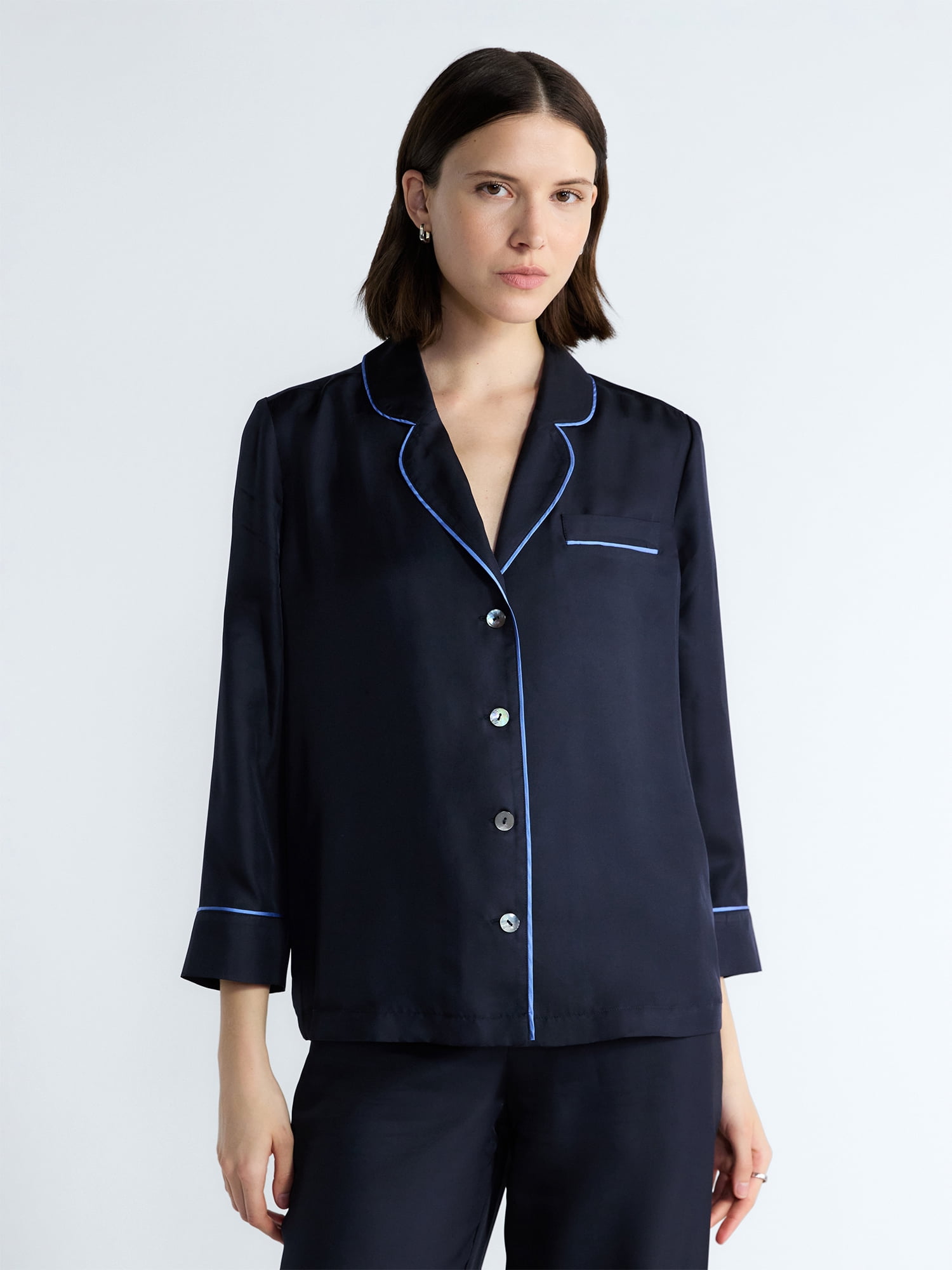 Free Assembly Women's and Women's Plus Silk Day Jama Shirt with Long Sleeves, Sizes XS-4X