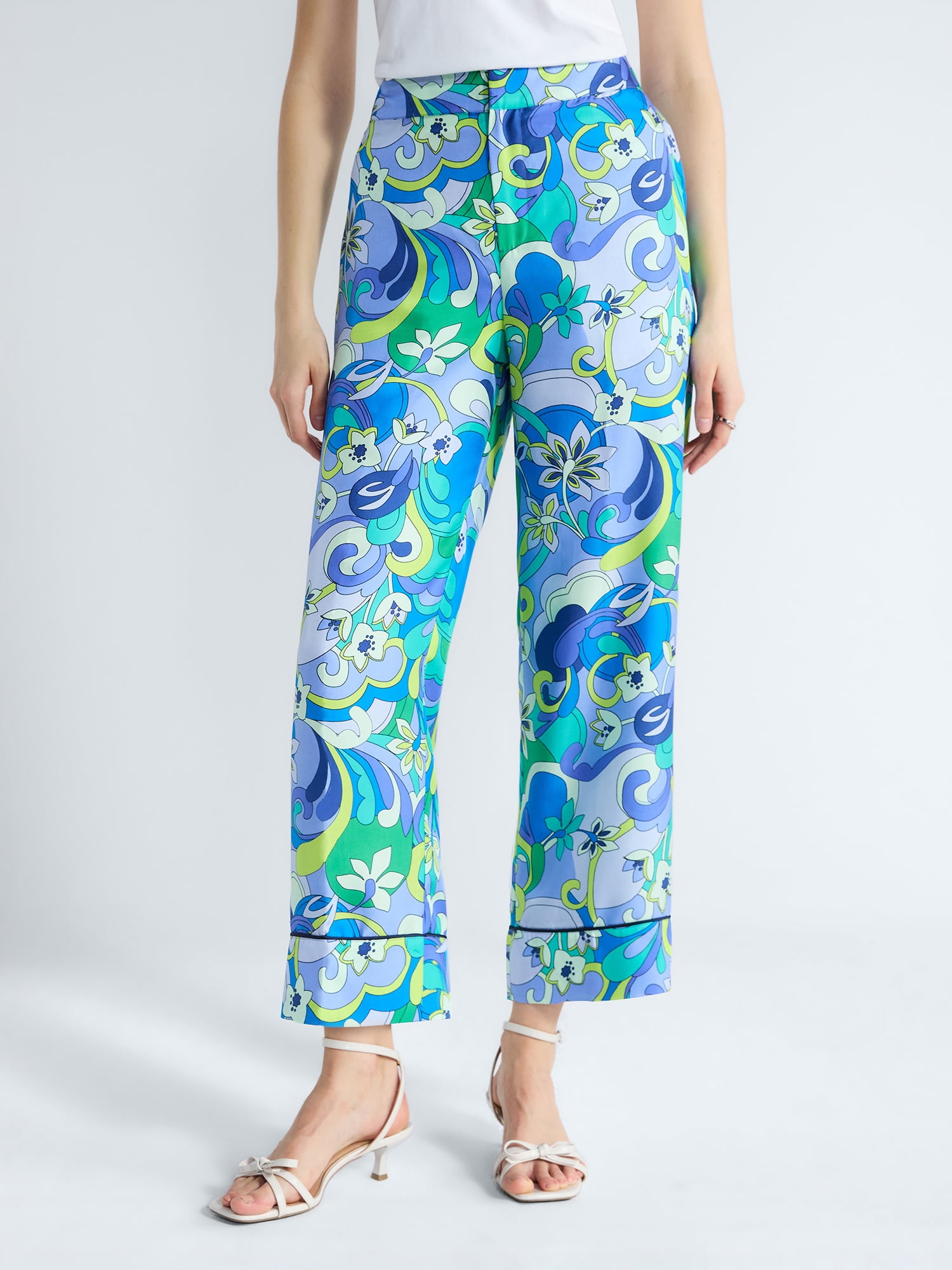 Free Assembly Women's and Women's Plus Cropped Silk Day Jama Pants, 27" Inseam, Sizes XS-4X