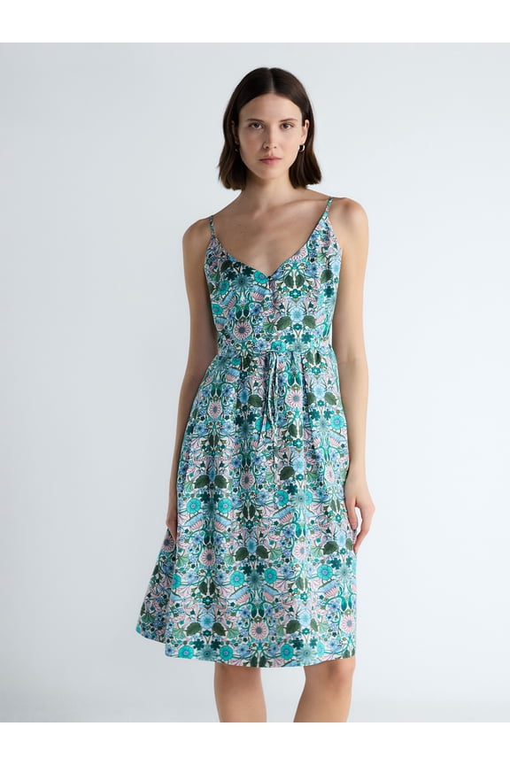 Women's and Women's Plus Sleeveless Printed Silk Dress, Sizes XS-4X